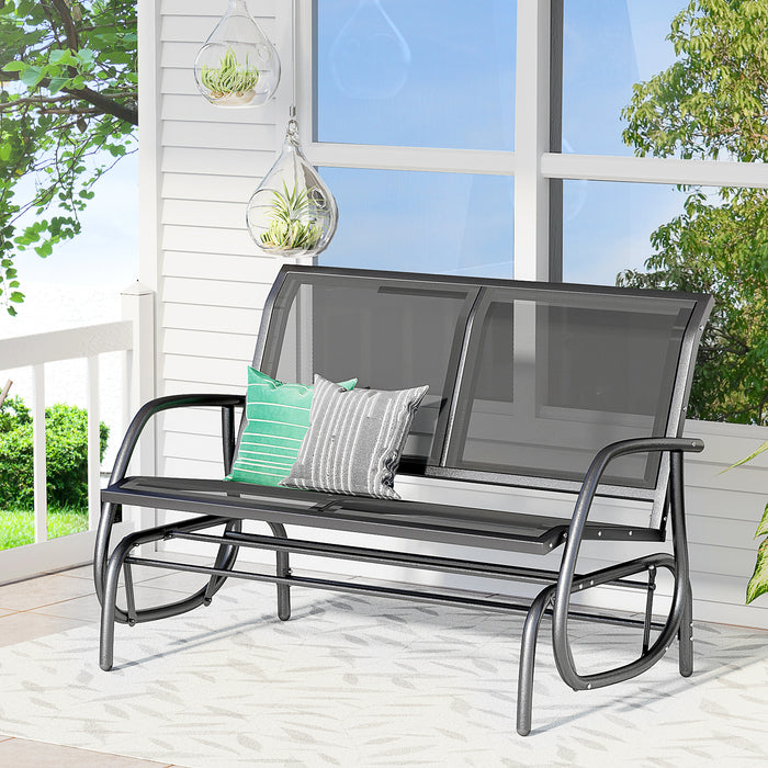 Outdoor 2-Person Glider Bench - Double Swing Loveseat with Powder-Coated Steel Frame - Ideal for Garden, Patio, and Porch Use in Black