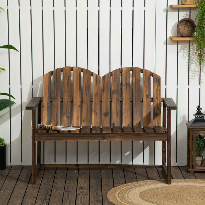 Outdoor Patio Garden Loveseat - Wooden Bench with Slatted Backrest & Smooth Armrests - Comfortable Seating for Two, Ideal for Yard & Lawn with Carbonized Finish