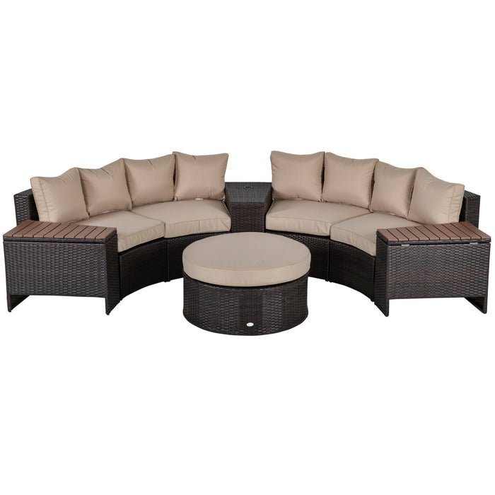 4-Seater PE Rattan Outdoor Sofa Set - Half Round Patio Conversation Ensemble with Matching Side Table, Beige - Ideal for Garden and Deck Entertaining