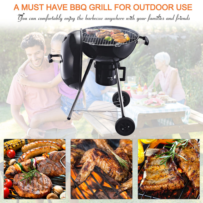 Portable Charcoal BBQ Grill with Smoker - Freestanding Garden Barbecue with Wheels, Storage Shelves, On-body Thermometer - Ideal for Outdoor Cooking and Entertaining