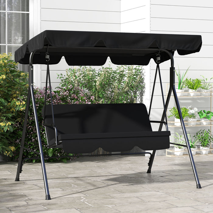 3-Seat Swing Chair - Adjustable Canopy Garden Swing Seat for Patio, Black - Ideal Outdoor Lounging for Families