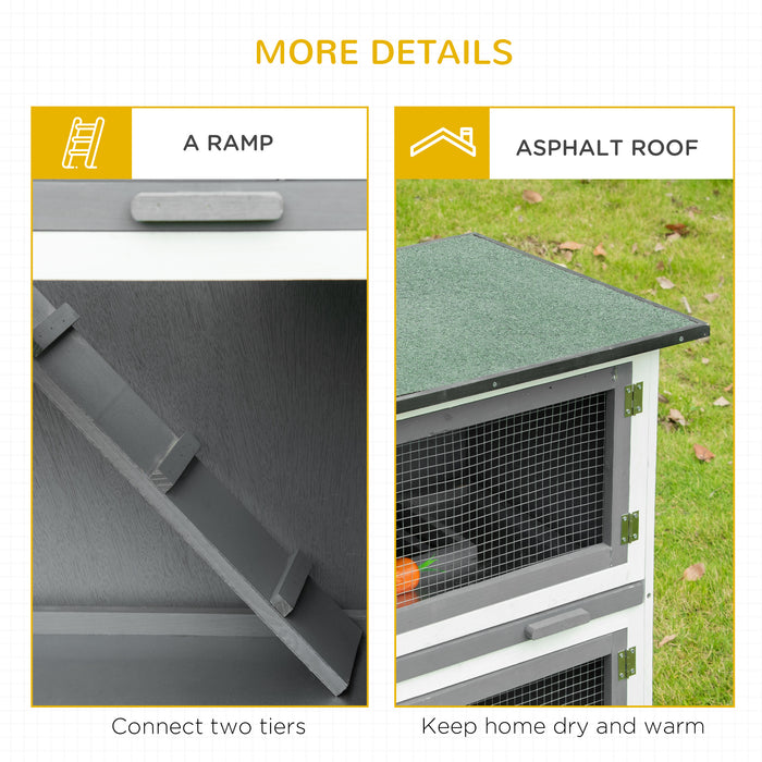 Double Decker Rabbit Hutch 2-Tier - Spacious Guinea Pig House with Asphalt Roof and Slide-Out Tray - Ideal for Outdoor Pet Shelter and Easy Cleaning