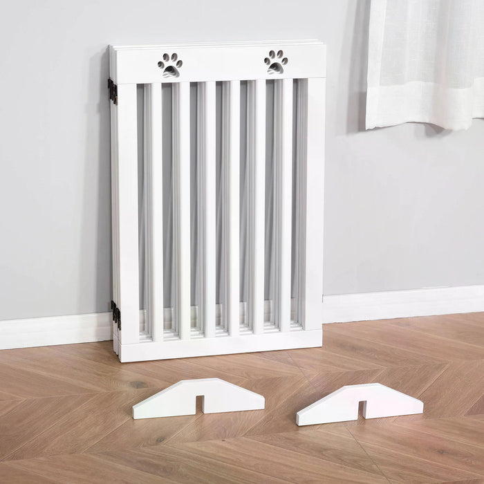 4 Panel Pet Gate - Wooden Freestanding Foldable Safety Fence with Support Feet - Ideal for Dogs, Doorways, and Stairs, 80x30 inches in White