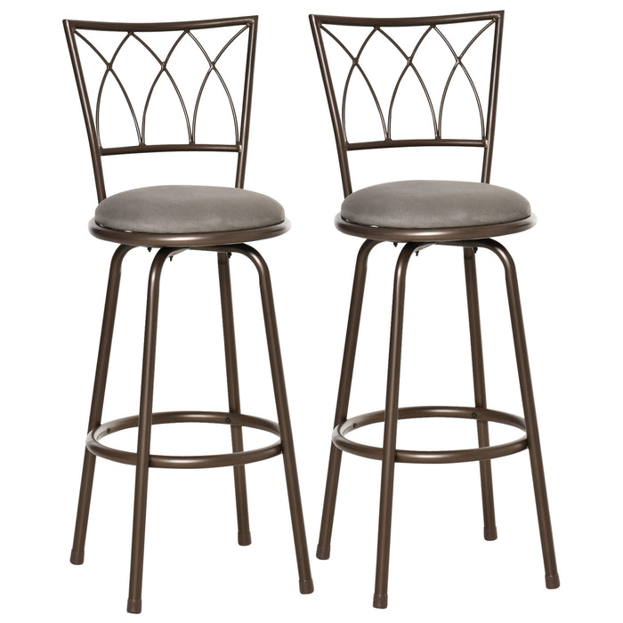 Swivel Barstools Set of 2 - Armless, Upholstered with Backrest and Footrest, Sturdy Metal Frame in Bronze Finish - Elegant Seating Solution for Kitchen or Home Bar