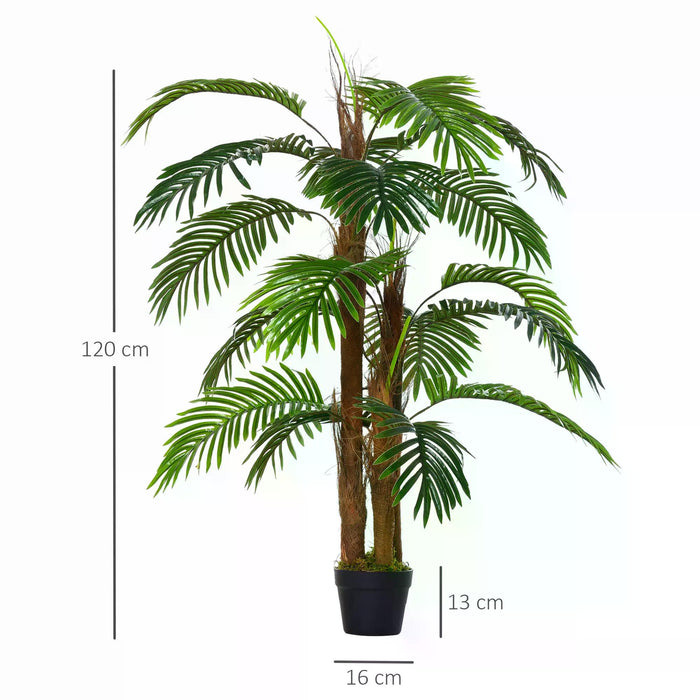 Artificial Palm Tree - 120cm/4ft Lifelike Decorative Plant with 19 Lush Leaves in Nursery Pot - Ideal for Indoor/Outdoor Home and Office Greenery