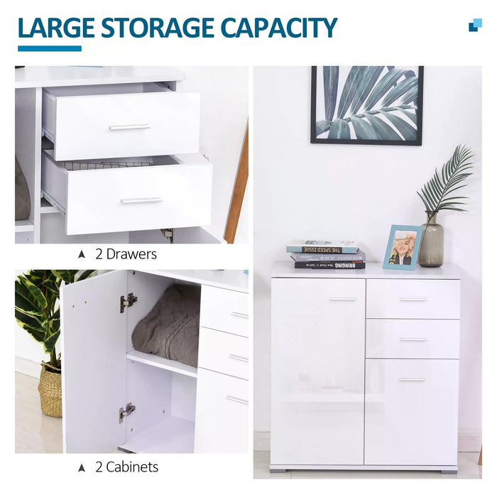 High Gloss Side Storage Unit - Compact 71x35x76 cm White Cabinet - Ideal for Space-Saving & Organizational Solutions