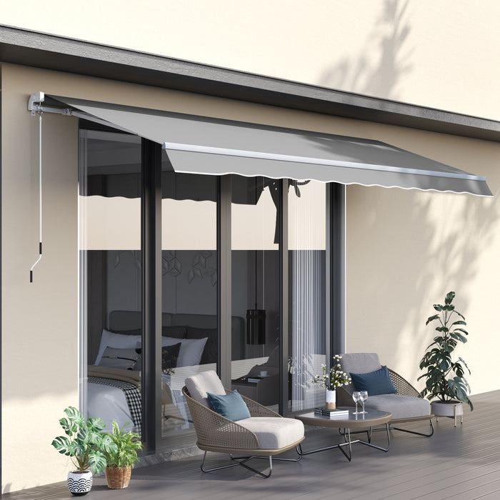 Retractable Manual Awning 4x2.5m - Window Door Sun Shade Canopy with Crank Handle and Fittings, Light Grey - Outdoor Patio Shelter and UV Protection