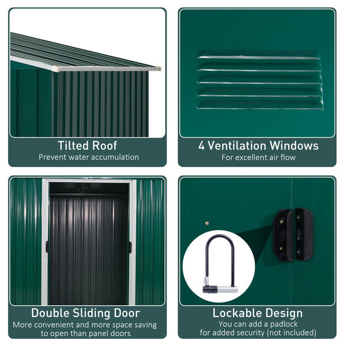 Corrugated Steel Garden Shed 8x6 ft - Spacious Metal Storage with Ventilation & Sliding Doors, Green - Ideal for Outdoor Tools and Equipment Shelter