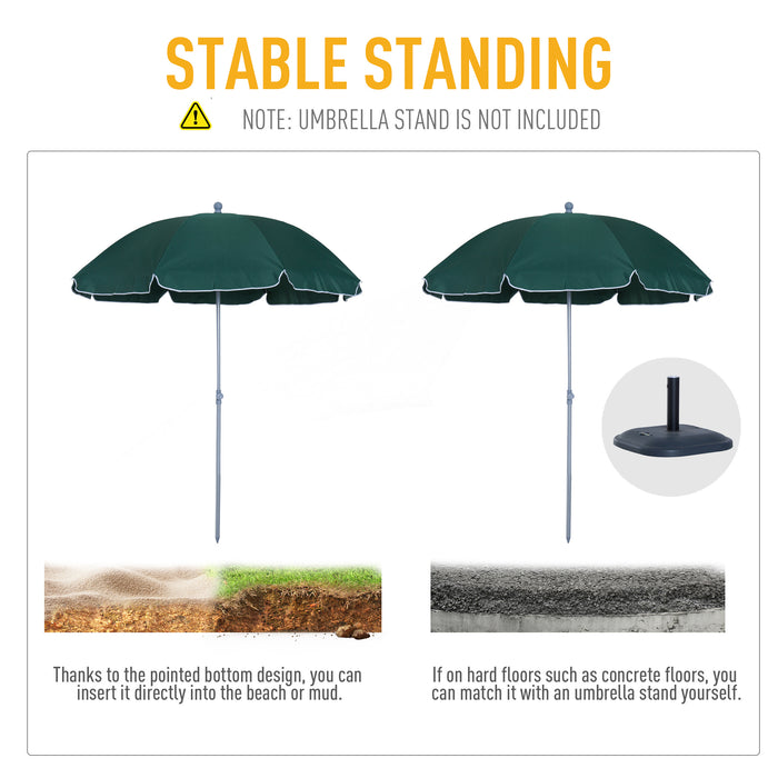 Steel Dark Green Beach Umbrella - Large 2.2m Parasol for Sun Protection - Ideal for Beachgoers and Outdoor Activities