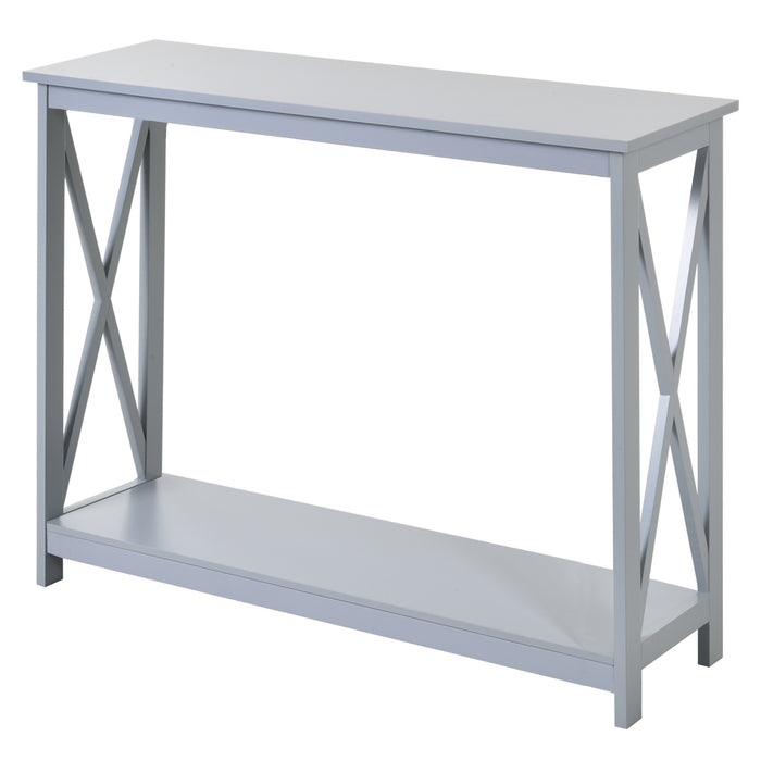 Hallway Desk with Storage Shelf - X-Design Console Table for Living Room Entryway - Elegant Grey Organizer for Space-Saving and Décor