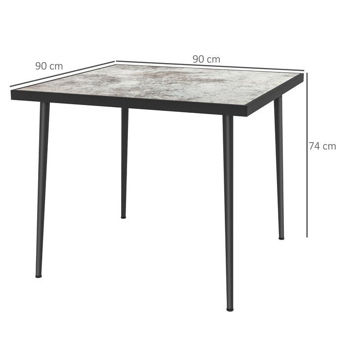 Outdoor Square Dining Table - 4-Seater with Marble Effect Tempered Glass & Steel Frame - Ideal for Patio and Garden Gatherings in Grey