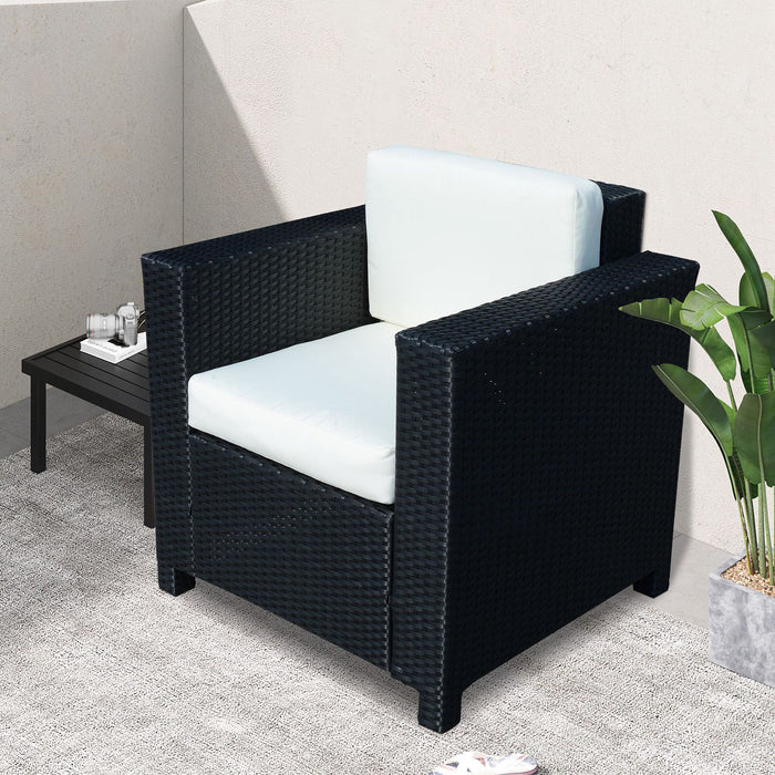 Rattan Single Sofa Armchair - Weatherproof Wicker Weave with Fire-Resistant Cushion, Black - Ideal for Patio & Garden Seating