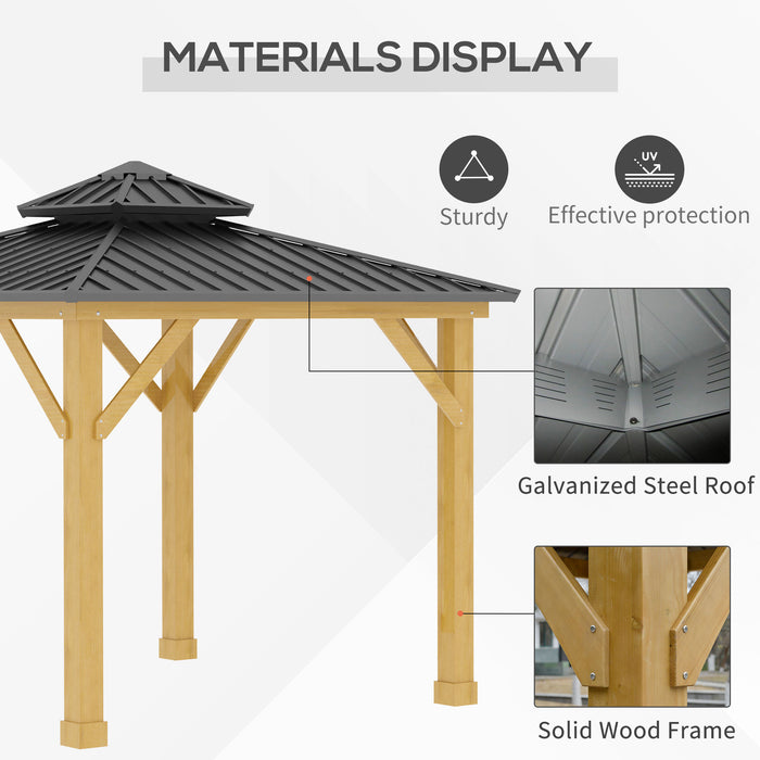 3M Outdoor Hardtop Gazebo - 2-Tier Roof & Solid Wood Frame Canopy - Elegant Patio and Garden Shelter, Grey