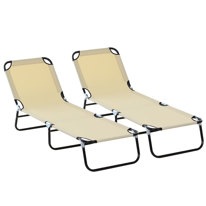 Foldable Sun Lounger Duo - 5-Position Adjustable Backrest and Portable Frame - Ideal for Patio Relaxation and Poolside Comfort