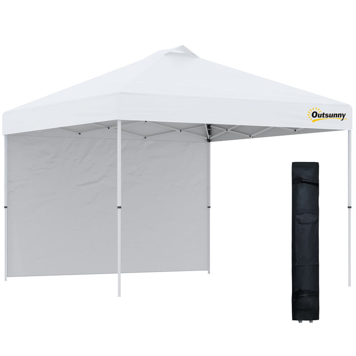 3x3M Pop Up Gazebo - Outdoor Event Shelter with Sidewall & Roller Bag, Adjustable Height - Ideal for Garden, Patio, Parties, White