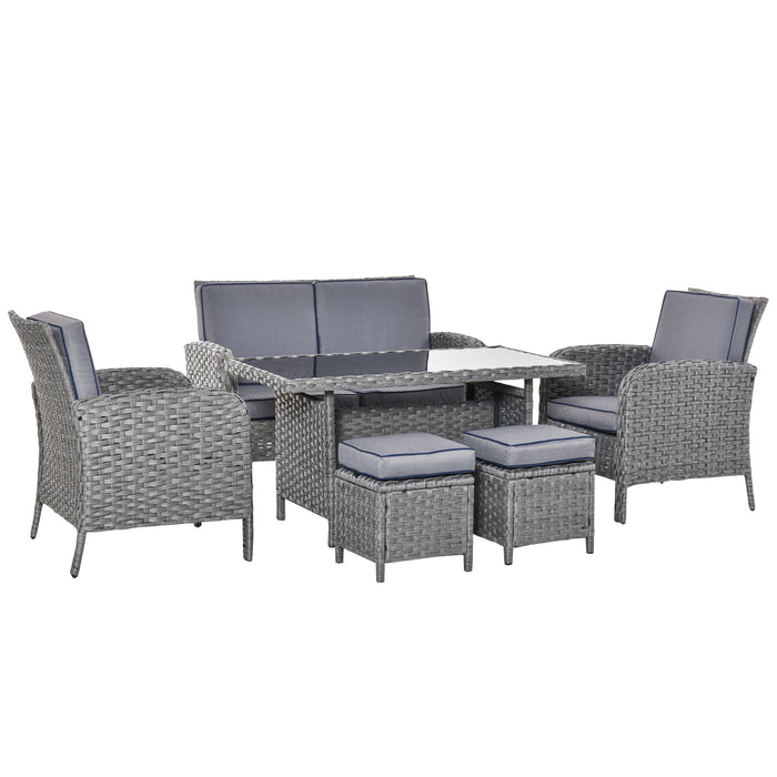 6-Seater Rattan Dining Set - Outdoor Patio Furniture with All-Weather PE Wicker and Cushions - Ideal for Backyard and Garden Entertaining