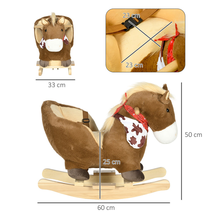 Plush Baby Rocking Horse with Safety Harness - Realistic Sounds, Foot Pedals, Soft Toddler Rocker - Ideal for 18-36 Month Old Children, Cozy Brown