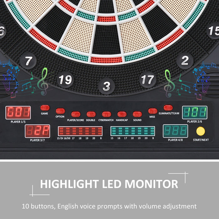 Electronic Dartboard with LED Scoreboard - Includes 12 Darts, 30 Heads, and Side Storage Cabinet - Classic Family Game for Home Entertainment in Black & White