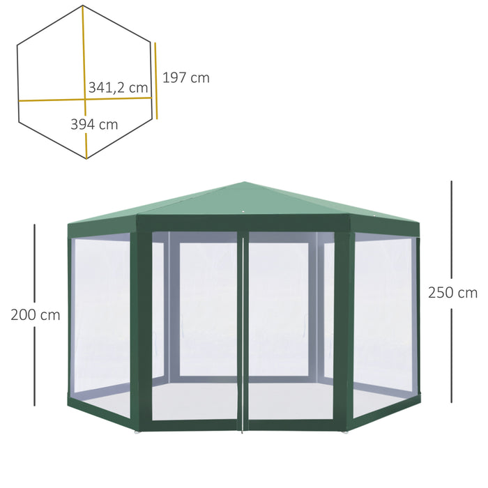 Hexagon Netted Gazebo Tent - Patio Canopy & Outdoor Shelter with Shade Resistance for Party Activities - Ideal for Garden and Backyard Entertaining (Green)