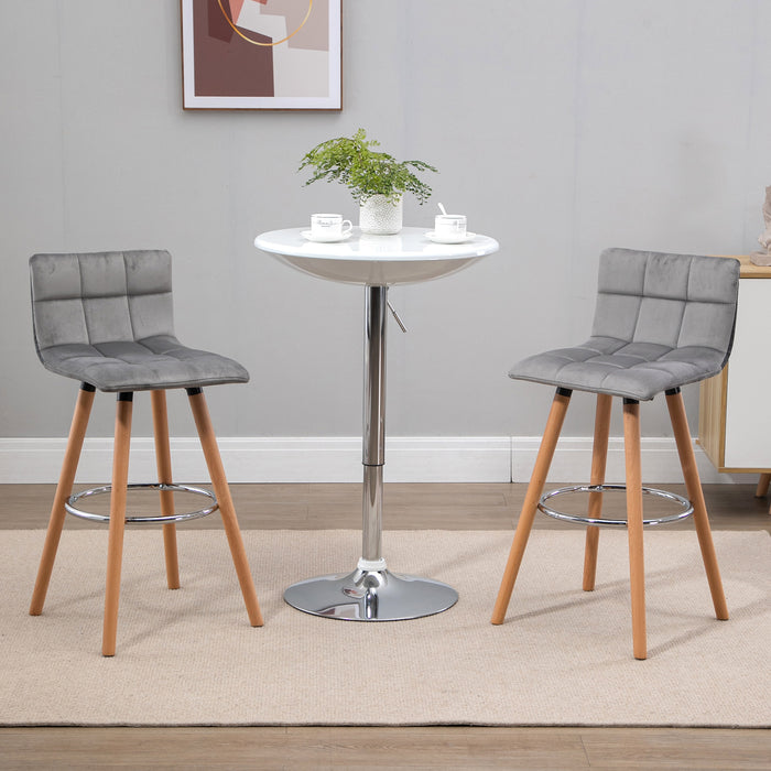 Armless Upholstered Counter Height Bar Chairs, Set of 2 - Sturdy Wood Legs and Footrest in Grey - Ideal for Kitchen Island and Home Bar Seating