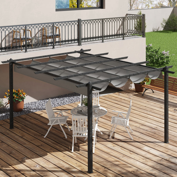 Aluminium Pergola with Retractable Roof - 4x3 Meter Garden Gazebo Canopy Shelter, Grey - Ideal for Outdoor Patio Enhancement