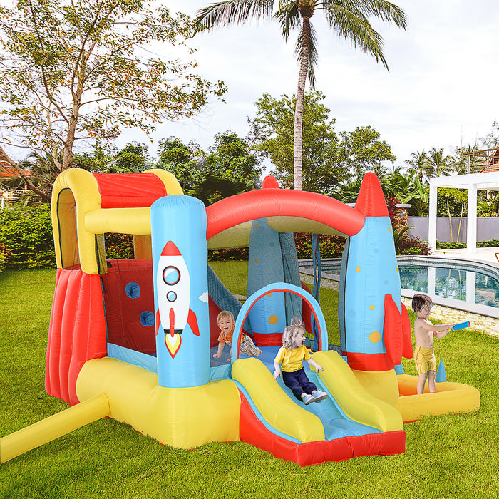 Kids 3-in-1 Bounce Castle with Rocket Design - Inflatable Trampoline, Slide, and Water Pool - Fun and Safe Play Area for Ages 3-10, Includes Blower, 3.3 x 2.65 x 1.85m