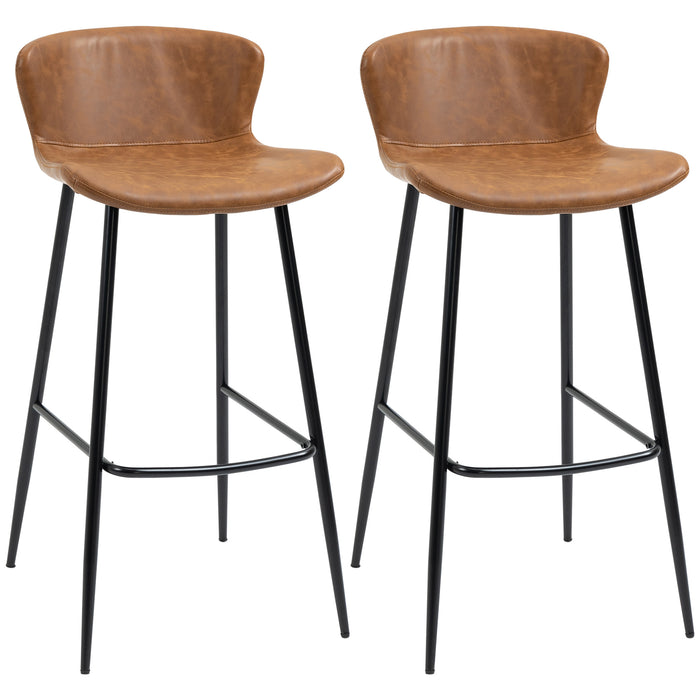 PU Leather Upholstered Bar Chairs, Set of 2 - Kitchen Stools with Backs and Steel Legs, Brown - Elegant Seating for Dining Room and Kitchen Island