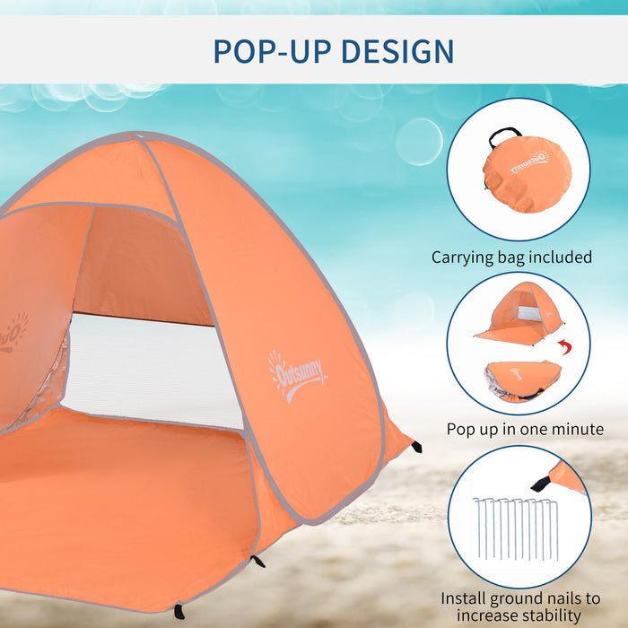 Pop-Up Portable Beach Tent - 2-Person Hiking & Sun Shelter with UV Protection in Vibrant Orange - Ideal for Beachgoers and Outdoor Adventures