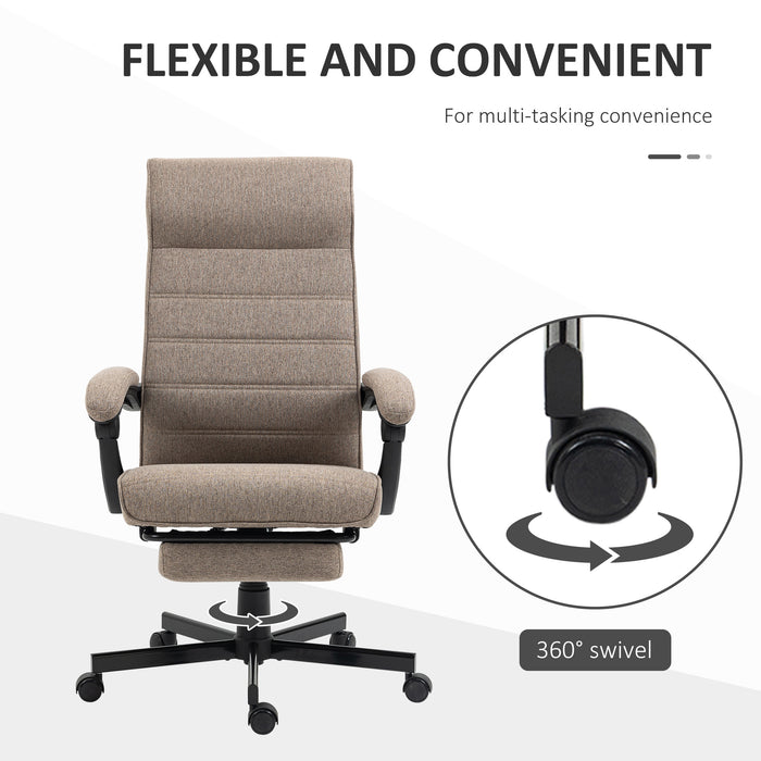 Ergonomic Linen High-Back Chair - Swivel & Reclining Home Office Furniture with Footrest and Padded Armrests - Ideal for Living Room or Study Comfort