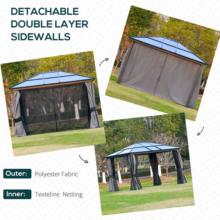 3.6 x 3m Hardtop Gazebo - UV-Resistant Polycarbonate Roof & Aluminum Frame with Mosquito Netting and Curtains - Ideal for Outdoor Entertaining and Relaxation