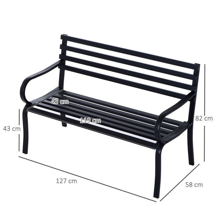 Metal Garden Park Bench - 2-Seater Outdoor Porch Chair for Patio & Park - Comfortable Loveseat Seating in Black