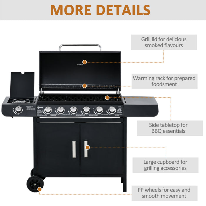 Seven-Burner Propane Barbecue - Built-In Thermometer, Ample Storage - Ideal for Outdoor Cooking Enthusiasts