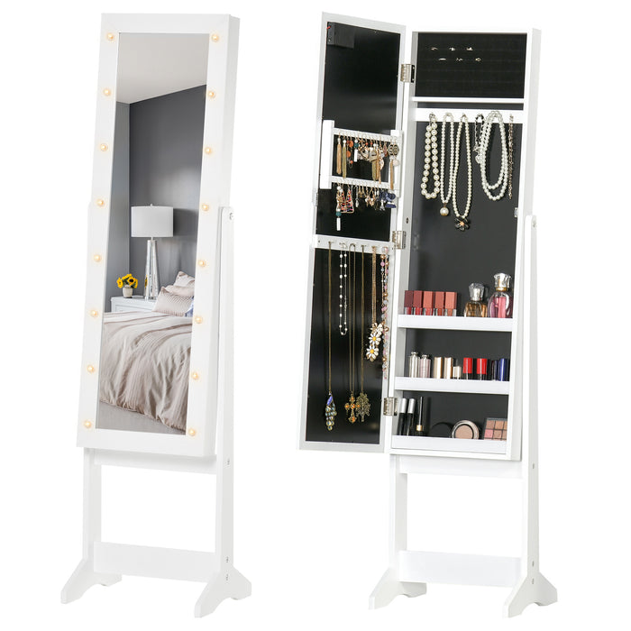 Full Body Mirrored Jewelry Cabinet with LED Light - Storage for Rings, Earrings, Bracelets, and Cosmetics, 3 Angles Adjustable - Organizer for Accessory Enthusiasts and Makeup Lovers