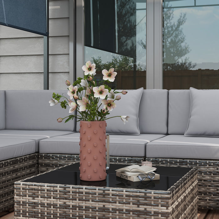 7-Piece PE Rattan Outdoor Lounge Set - Thick Padded Cushions, Glass Coffee Table, Patio Sofa Arrangement with Pillows, Mixed Grey - Ideal for Garden Entertaining and Relaxation