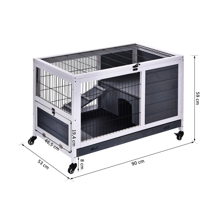 Fir Wood Lift-Top Rabbit Hutch - Indoor Enclosure with Elevated Design in Grey - Perfect Habitat for Pet Bunnies