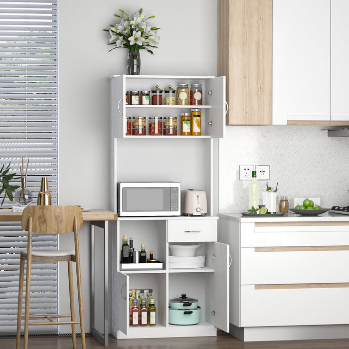 Kitchen Storage Cupboard with Doors - Cabinet Shelves, Drawer, Open Countertop Design in White - Ideal for Living Room and Entryway Organization