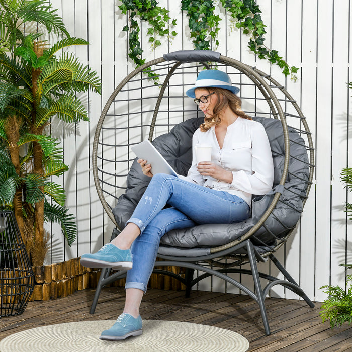 Freestanding Rattan Egg Chair with Cushion - Foldable Design for Indoor & Outdoor Use, Bottle Holder Included - Comfortable Lounging for Patios and Living Rooms