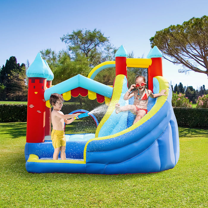 4-in-1 Bouncy Castle with Trampoline - Large Inflatable Playhouse with Slide, Climbing Wall, and Water Pool - Outdoor Fun for Children Ages 3-8