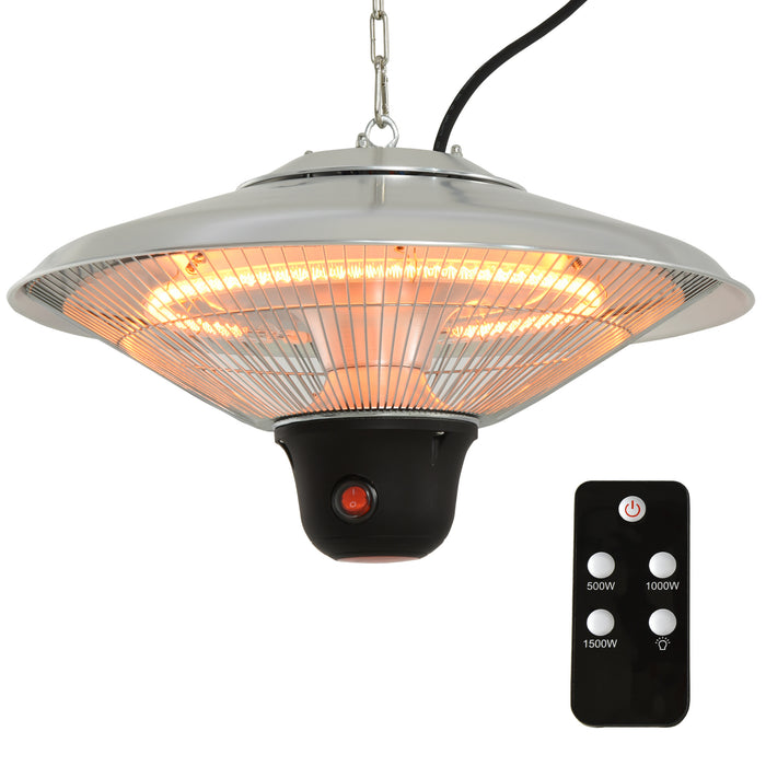 1500W Outdoor Patio Heater - Ceiling-Mounted Aluminium Halogen Heater with Remote and 3 Settings - Ideal for Warming Up Your Garden or Terrace