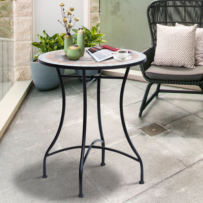 60cm Mosaic Round Bistro Table - Elegant Patio and Garden Side Bar Table - Ideal for Outdoor Balconies and Entertaining