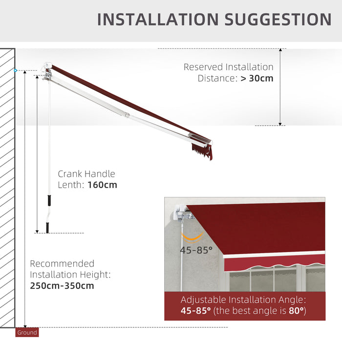 Manual Retractable Sun Shade Awning - 2.5x2m Outdoor Deck Canopy Shelter in Dark Red - Ideal for Garden Patio and Entertaining Spaces