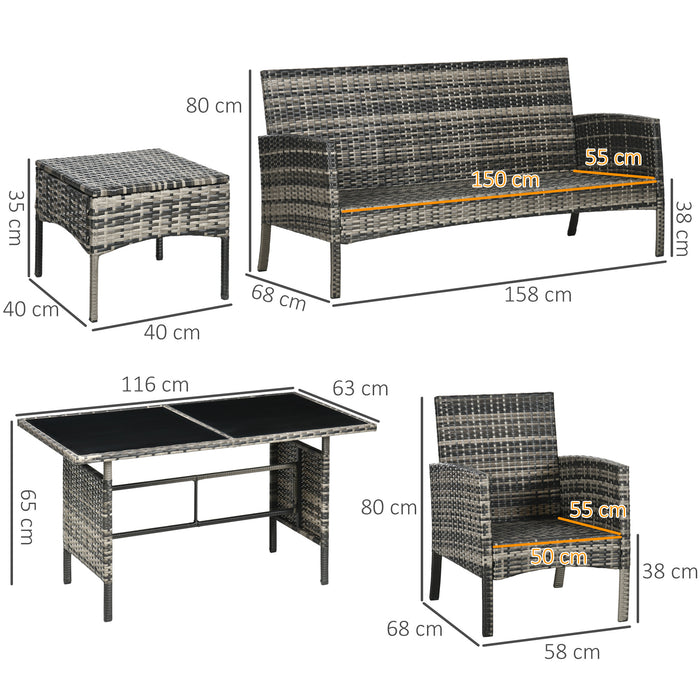 5 Seater Rattan Garden Furniture Set - Outdoor Patio Sofa with Wicker Armchairs, 3-Seater Couch, Footstools & Glass Table - Ideal for Conservatory & Deck Entertaining