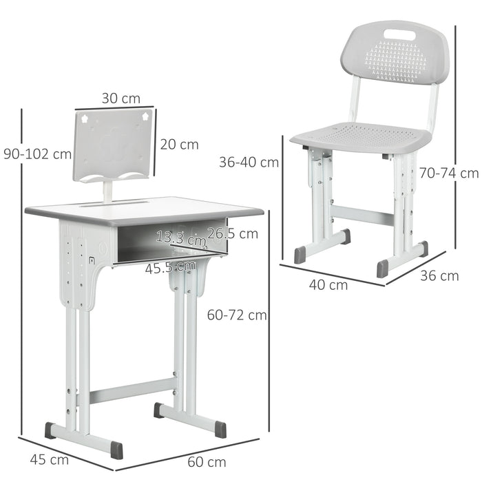 Height Adjustable Kids Desk and Chair Set - Includes Storage Drawer, Book Stand, Cup Holder, Pen Slot - Ideal for Homework and Art Projects