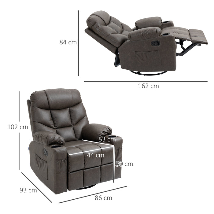 Recliner Armchair with Cup Holders - Brown Faux Leather Manual Recliner Chair with Footrest, 86x93x102 cm - Comfortable Seating for Home Theater or Living Room