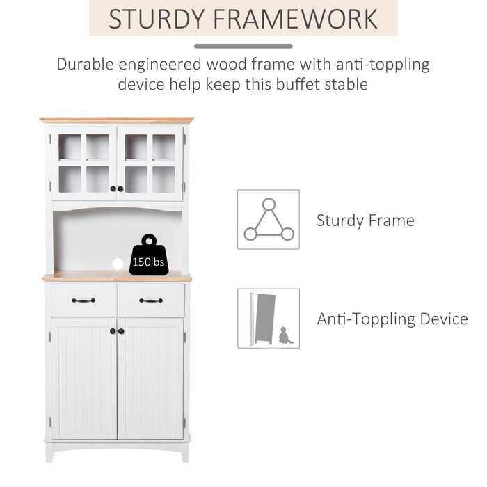 Freestanding Kitchen Cabinet with Glass Doors - Ample Storage and Microwave Shelf - Ideal for Organizing Cookware and Appliances