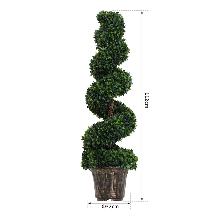 Artificial Boxwood Spiral Topiary Trees - Set of 2 Potted Decorative Plants, 120cm Height - Ideal for Indoor & Outdoor Home Decor