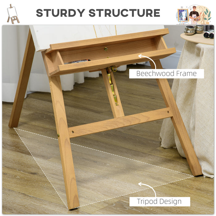 Beech Wood A-Frame Studio Easel with Brush Holder - Portable & Adjustable Tripod Art Stand for Weddings & Displays - Supports Canvases Up to 120cm for Artists and Event Planners