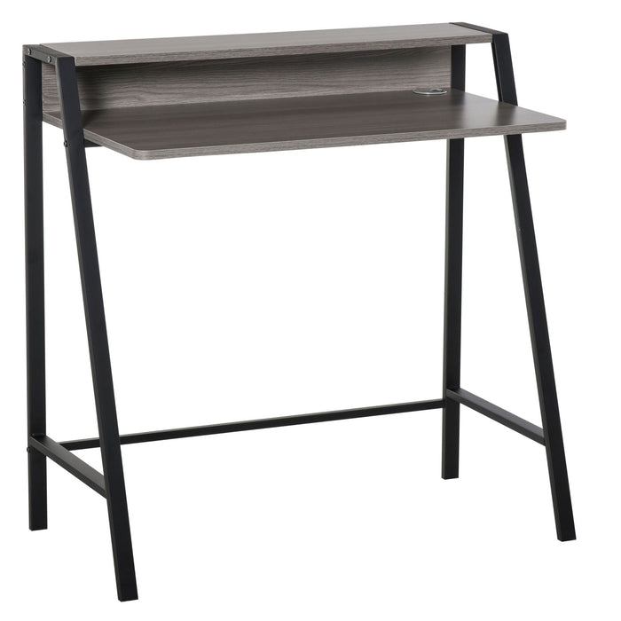 Black Grey Grain Writing Desk - Computer Table with Storage Shelf for Home Office - Ideal for PC and Laptop Workstation