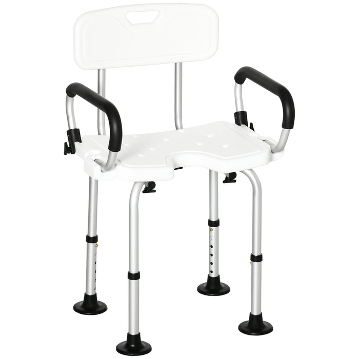 Elderly & Disabled Shower Comfort Chair - Adjustable Height, Padded Flip-Up Armrests & Back, Non-Slip Suction Feet - Safe Bathing Solution for Stability & Support