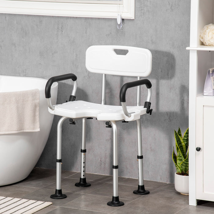 Elderly & Disabled Shower Comfort Chair - Adjustable Height, Padded Flip-Up Armrests & Back, Non-Slip Suction Feet - Safe Bathing Solution for Stability & Support